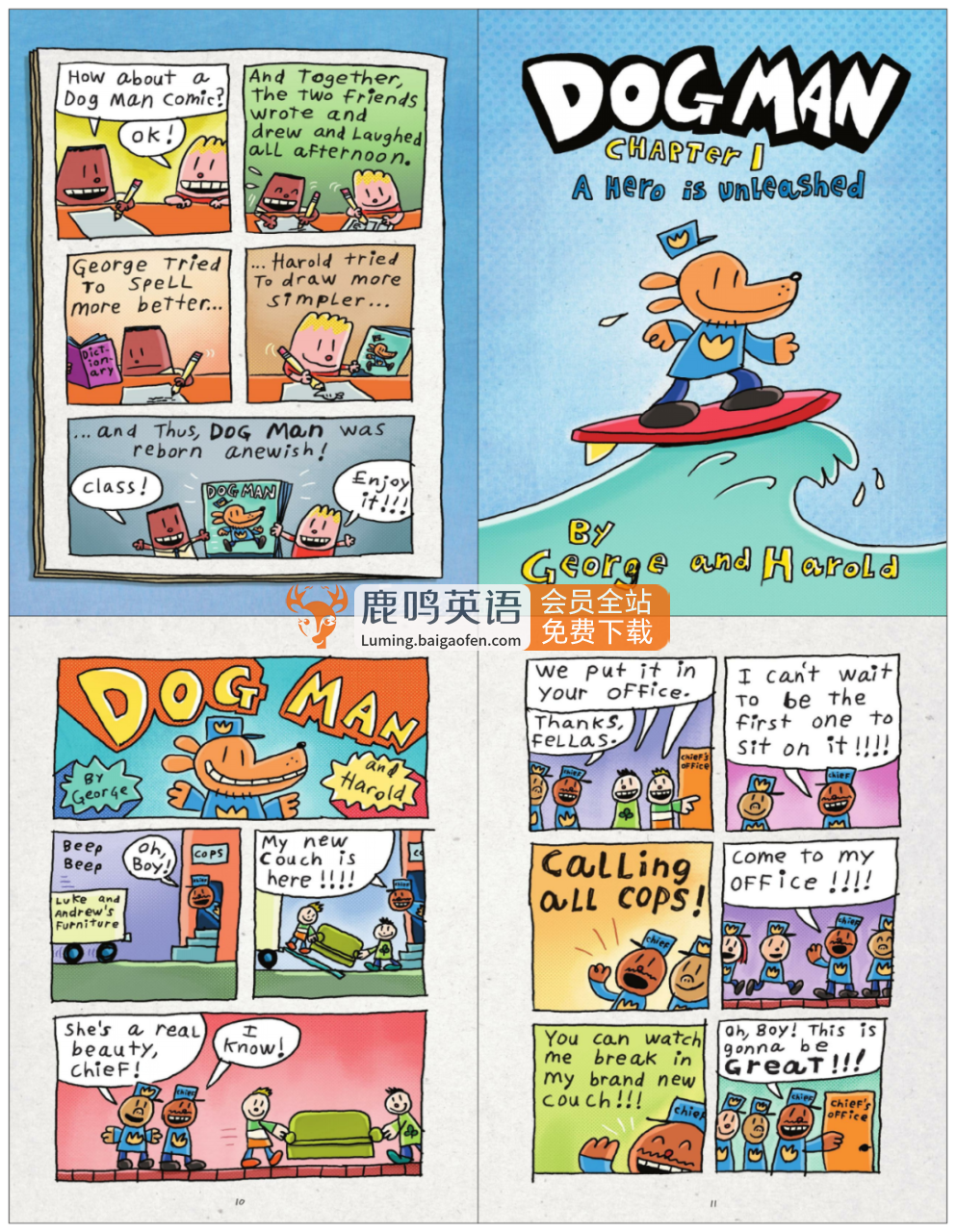 《神探狗Dog Man》幽默原版英文漫画桥梁书，8册PDF绘本 音频MP3，百度网盘下载！