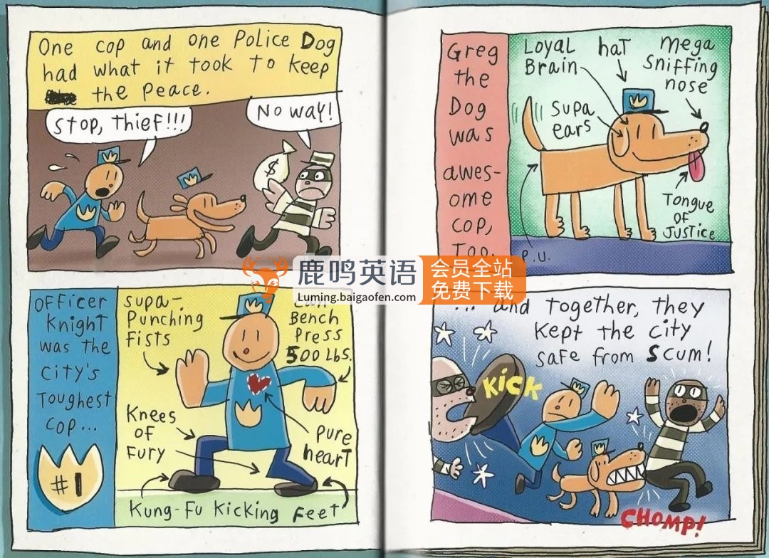 《神探狗Dog Man》幽默原版英文漫画桥梁书，8册PDF绘本 音频MP3，百度网盘下载！